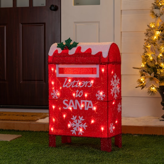 Glitzhome® 28" Christmas 3D Fabric Mailbox with 30 Warm White LED Lights